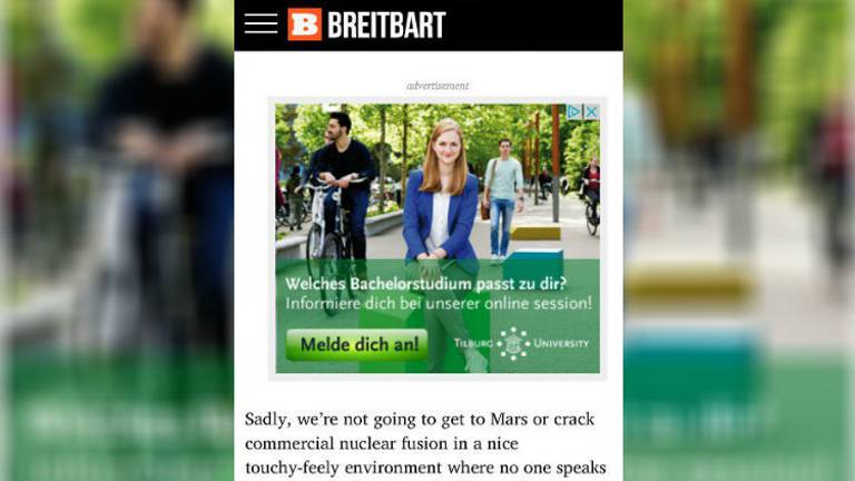 Er is kritiek op Tilburg University over hun advertenties op de website Breitbart.