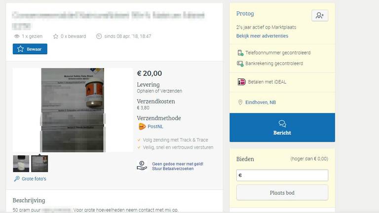 Het zelfmoordpoeder is wekenlang aangeboden op Marktplaats. (Foto: Omroep Brabant)