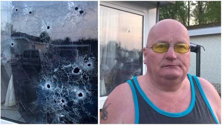 Bewoner Jan Dielessen: 'Het waren zeker 17 kogelgaten'. (Foto: Omroep Brabant).