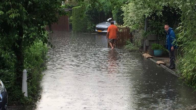 Pootje baden na de heftige regenval in Nuenen