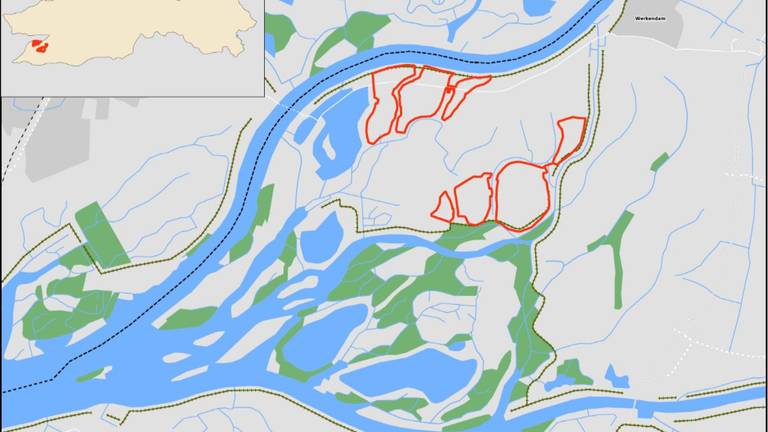 Beregenen mag weer in de rood omcirkelde Biesbosch polders