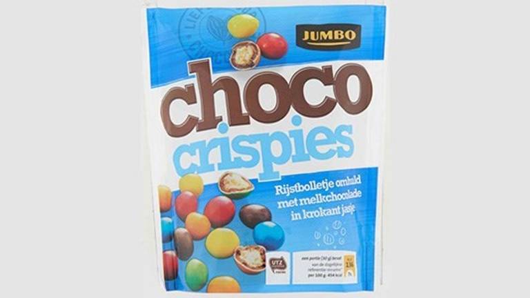 De chocolade crispies zijn vermengd met pinda's. (Beeld: Jumbo)