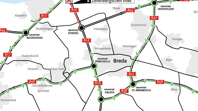 Omleidingsroutes rond Breda. Foto: Rijkswaterstaat