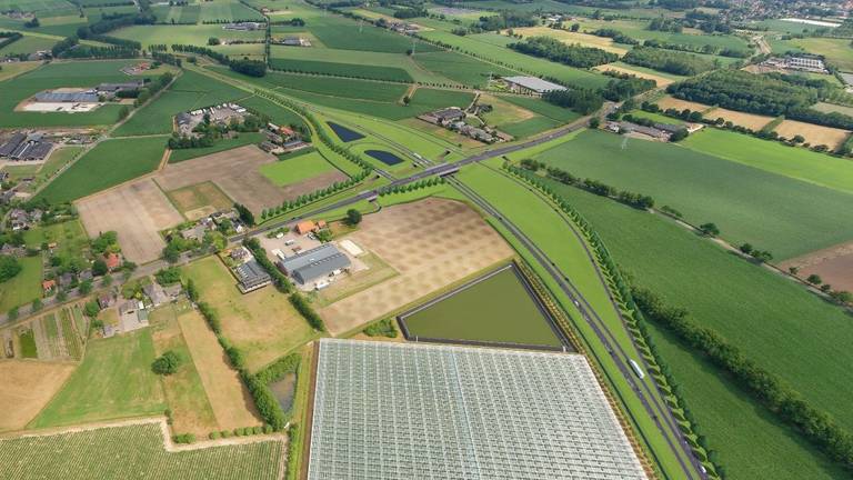 Bij de Gemertseweg komt straks een viaduct. (Visualisatie: Provincie Noord-Brabant)