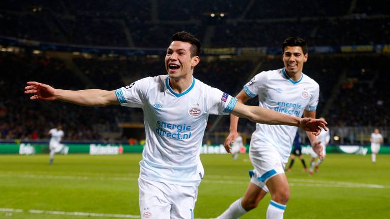 Hirving Lozano scoorde voor PSV in de Champions League tegen Inter. (foto: VI Images).