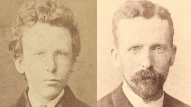 Links de foto waarvan werd gedacht dat het de 13-jarige Vincent van Gogh is. B. Schwarz, Brussel, Van Gogh Museum, Amsterdam.  Rechts Theo van Gogh als 32-jarige. Foto: Woodbury& Page, Amsterdam, Van Gogh Museum..