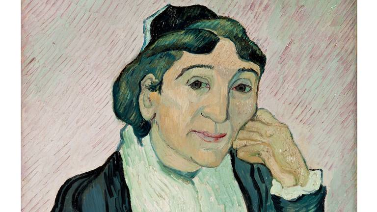 Een deel van het portret dat Van Gogh maakte van mevrouw Ginoux. Het schilderij van de Galeria Nazionale  d'Arte Moderna in Rome hangt in september in Den Bosch.