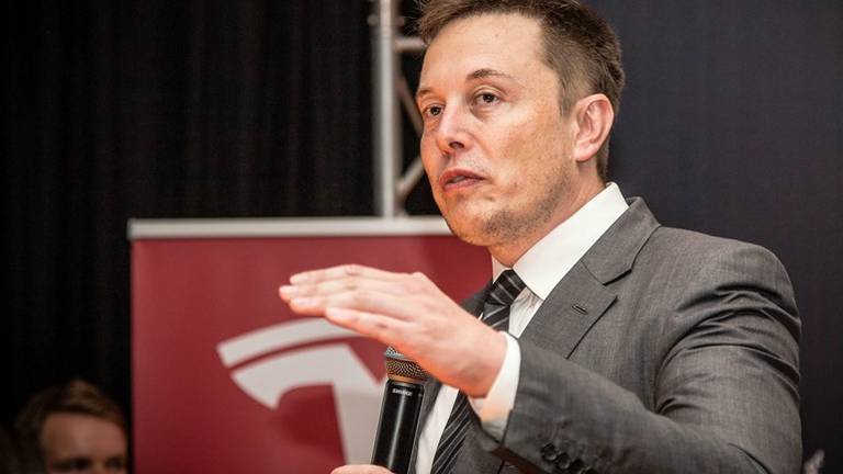 Elon Musk tijdens zijn vorige bezoekje aan Tilburg. (Foto: Rob Engelaar)