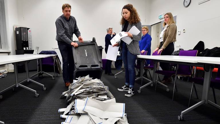 Stemmen worden geteld in Breda. (Foto: Erald van der Aa)