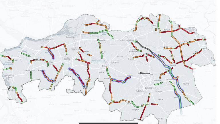 Het provinciale wegennet in Brabant. (Beeld: ANWB)