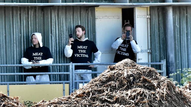 Activisten voor de stal in Boxtel. (Foto: Hans van Hamersveld)