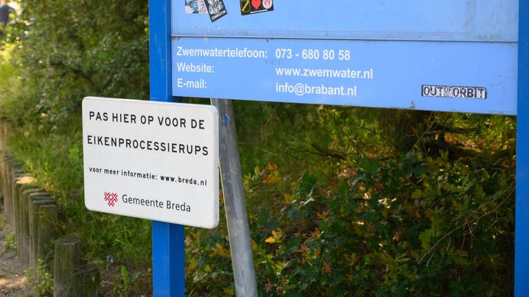 Bij de Galderse Meren hangt al een bordje: 'Pas hier op voor de eikenprocessierups'. (Foto: Tom van der Put)