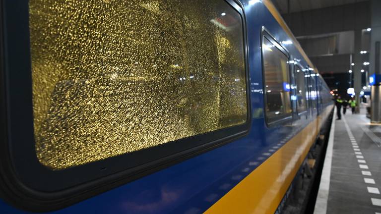 Een van de kapotte treinruiten (foto: Tom van der Put/SQ Vision Mediaprodukties).