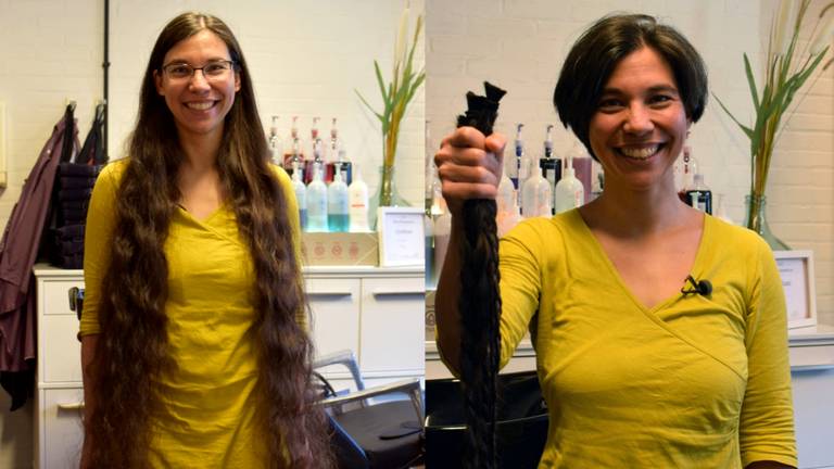 Georgina met en zonder haar lange lokken. (foto: Raymond Merkx)