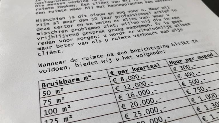 De befaamde 'wietbrief' van een criminele makelaar (foto: Willem-Jan Joachems)