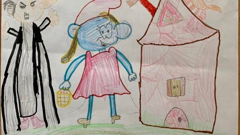 Sophie maakte deze tekening van Smurfin en Gargamel