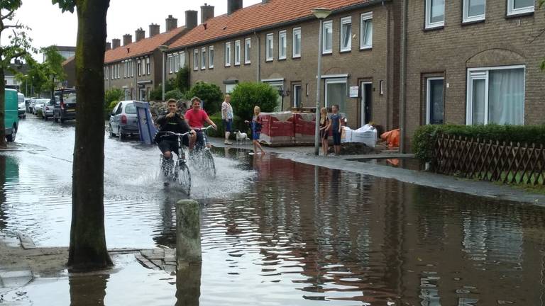 De ondergelopen Oranjelaan in Vlijmen (Foto: Carin Dekkers). 