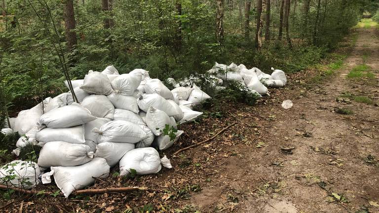Midden in het bos werden zakken met teelaarde gevonden (Foto: Erik de Jonge). 