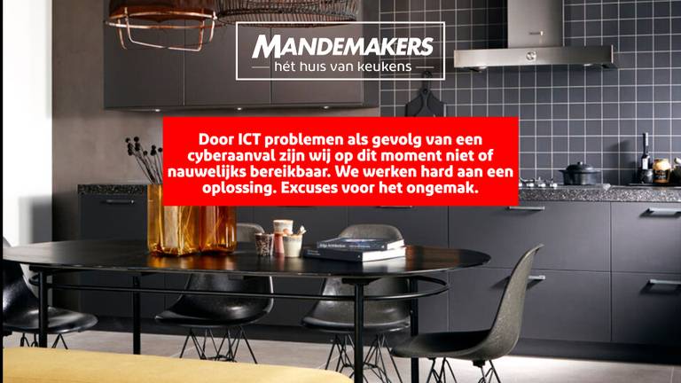 De melding op de website van Mandemakers Keukens.