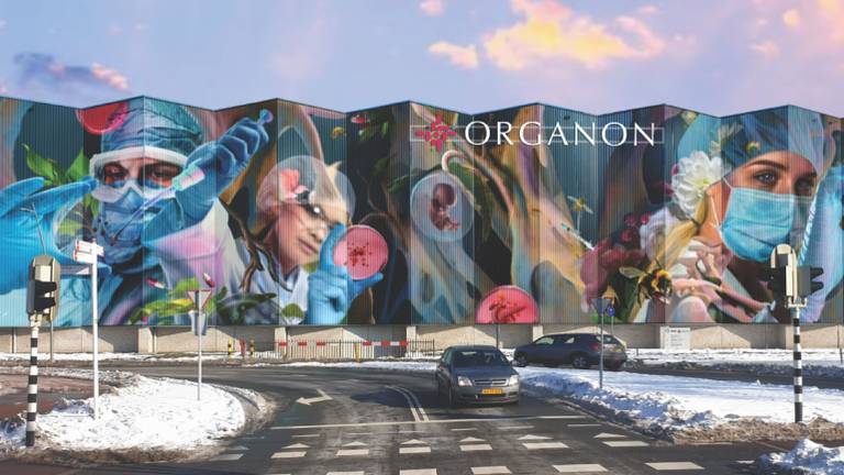 Na veel kritiek komt er een nieuw logo dat niet zoveel van het kunstwerk wegneemt. (foto: Organon)