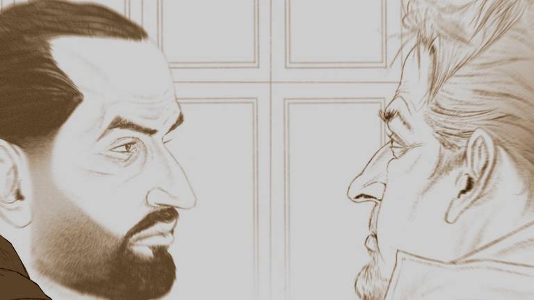 Twee verdachten in de rechtbank (tekening: Adrien Stanziani)