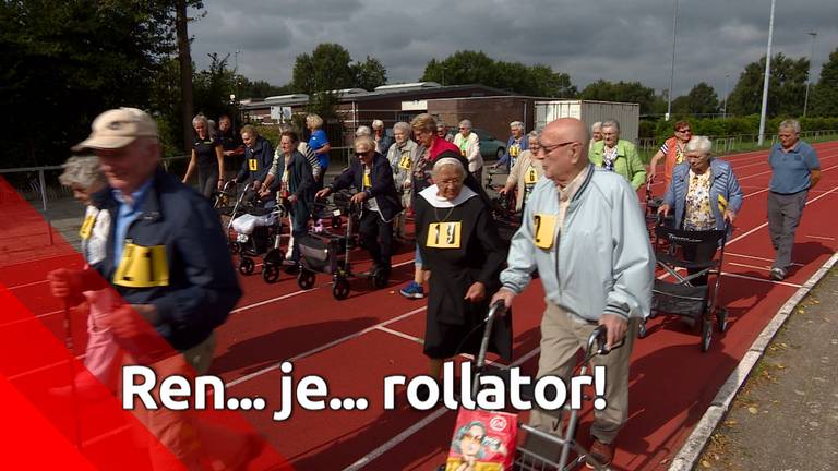 Oudjes gaan de strijd met elkaar aan tijdens rollatorloop