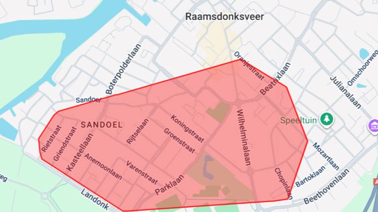 Stroomstoring in Raamsdonksveer (bron: Enexis).