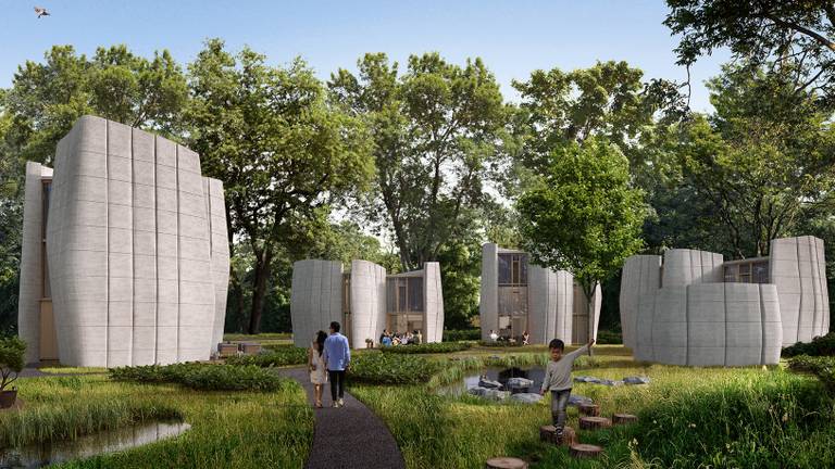 Zo gaan de 3D-geprinte woningen eruit zien (beeld: project Milestone).