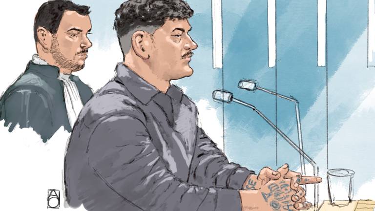 Rechtbanktekening van Justin B. (Tekening: ANP / ALOYS OOSTERWIJK).