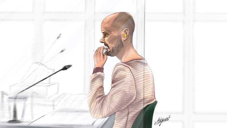 Didier van der H. in de rechtbank. (Rechtbanktekening: Adrien Stanziani)