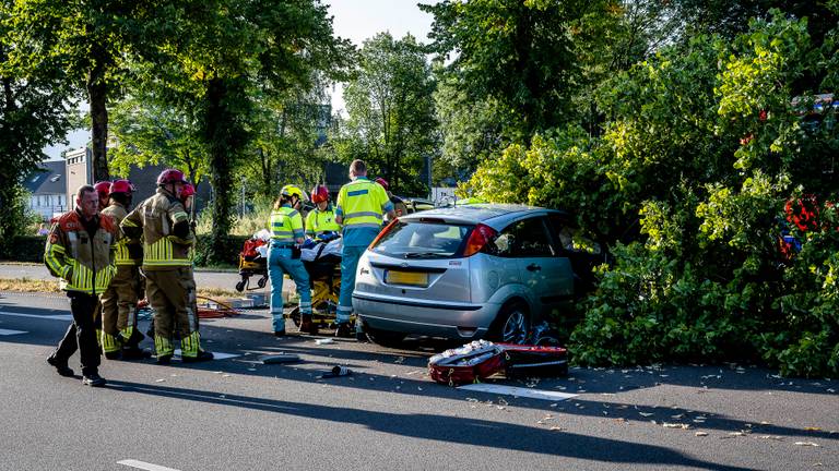 Automobilist zwaargewond na botsing, deel van boom breekt af door klap