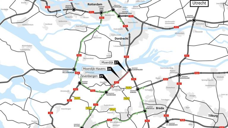 De wegwerkzaamheden aan de A17 vinden plaats van negen uur vrijdagavond tot vijf uur in de nacht van zondag op maandag (foto: Rijkswaterstaat).