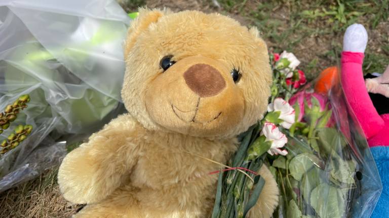 Bloemen en knuffels op de plek van het ongeluk (Foto: Raymond Merkx).