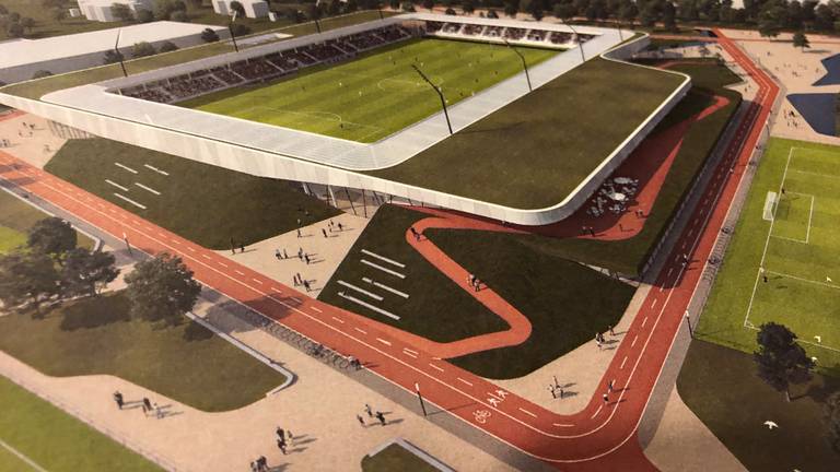 Het nieuwe stadion De Braak dat in 2023 klaar had moeten zijn. 