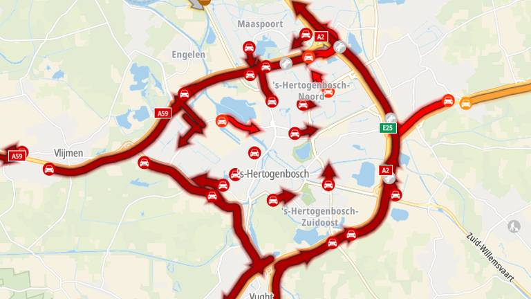 Het verkeer rondom Den Bosch stond muurvast. 