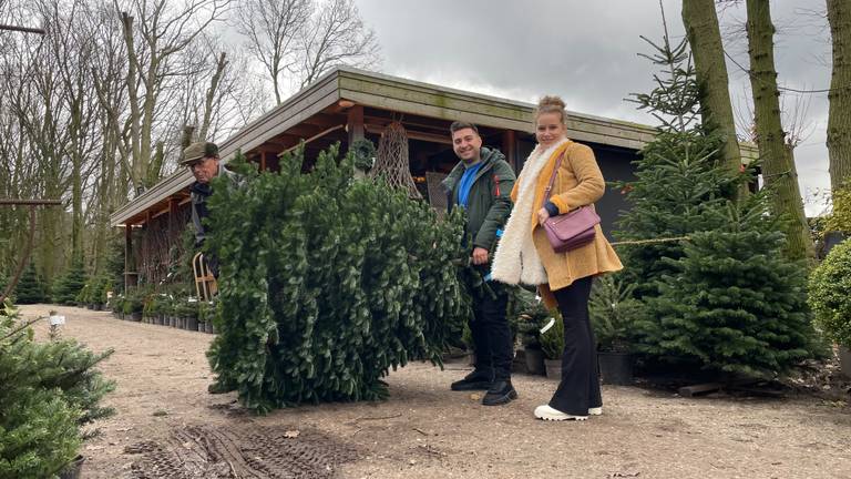 Daniel en zijn vriendin Melinda zijn de komende dagen nog wel zoet met hun boom (foto: Rochelle Moes). 