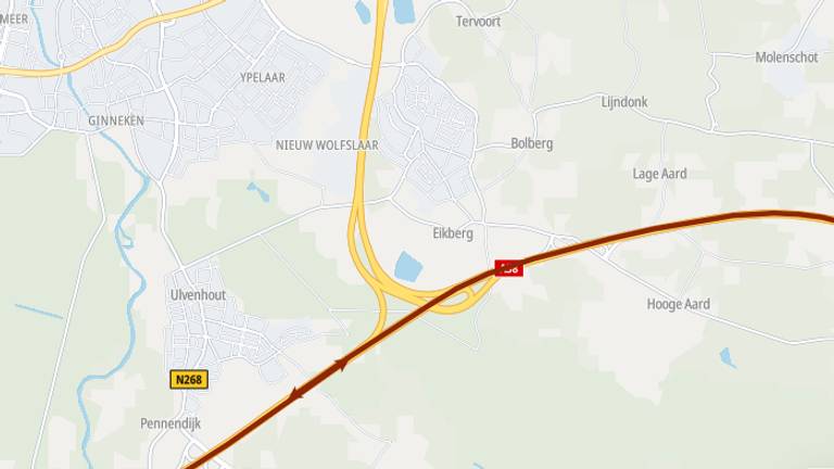 De A58 is bij knooppunt Sint Annabosch dicht (bron: ANWB)