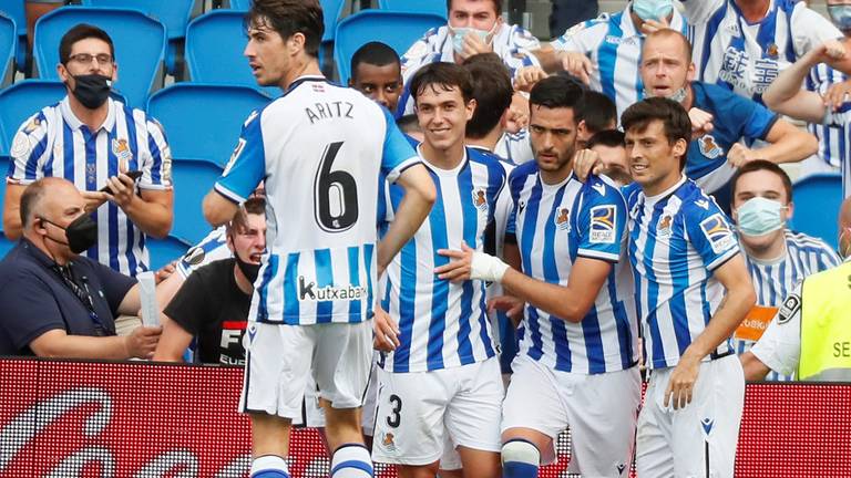 Vreugde bij de spelers van Real Sociedad (Foto ANP)