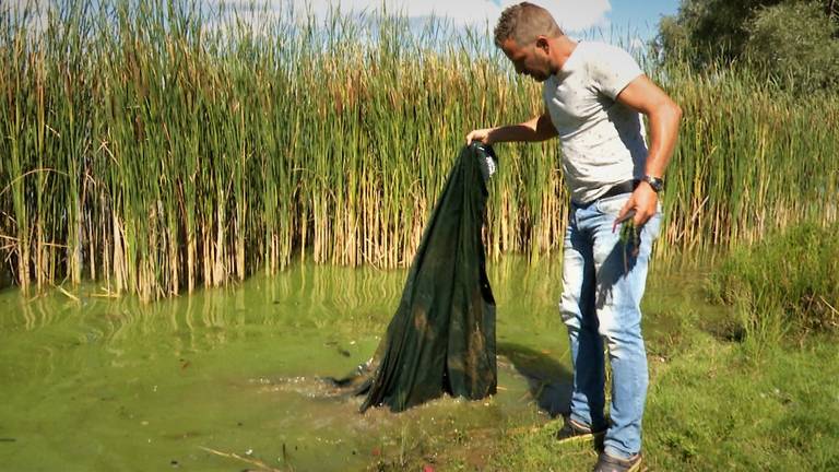 Matthijs Roza vist zelfs complete plastic zakken uit het water (foto: Raoul Cartens).