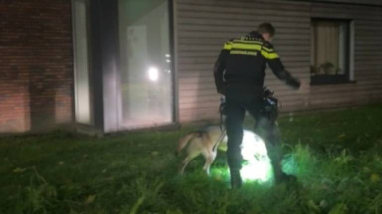 Een agent op zoek met een speurhond (foto: wijkagenten_eindhoven_gestel).