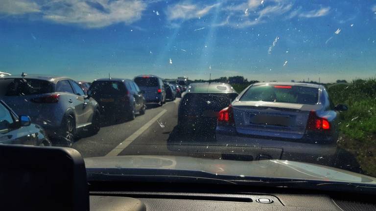 Verschillende auto's blokkeerden de doorgang op de A59 (foto: Facebook politie gemeente Waalwijk).