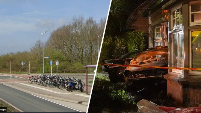 Links de plek waar het eerste ongeluk gebeurde, rechts het beschadigde huis waar een automobilist naar binnen reed (foto: Persbureau Heitink).