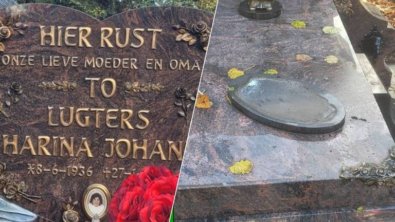 Het graf van Jans moeder en de lege plaats waar het bronzen beeldje stond (foto: Jan Kleijnenbreugel).