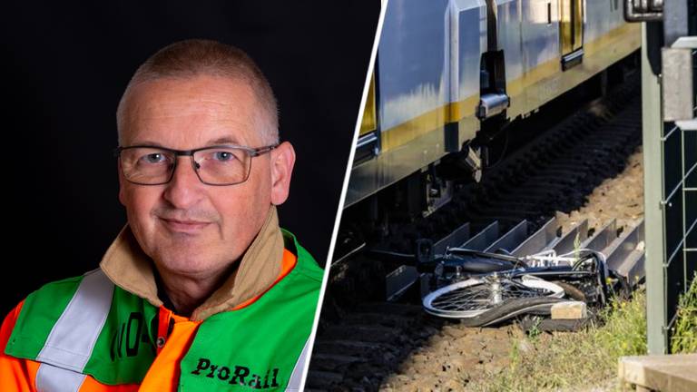 Incidentenbestrijder John van Lierop van ProRail (foto: ProRail) en de fiets op het spoor in Rijen. 