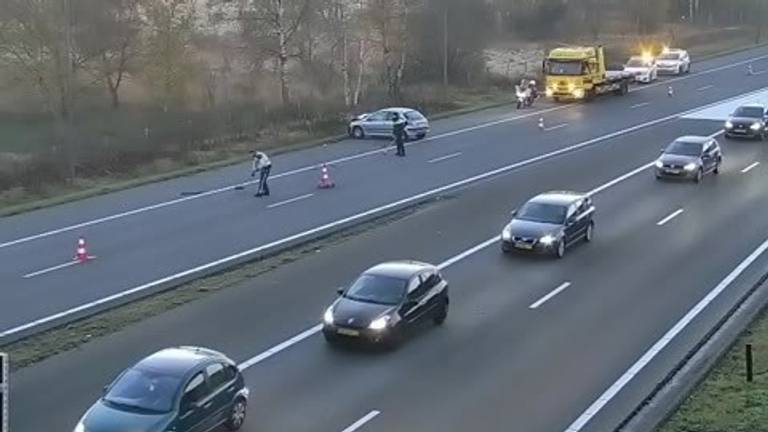 Er gebeurde een ongeluk bij knooppunt Leenderheide (foto: Rijkswaterstaat Verkeersinformatie).