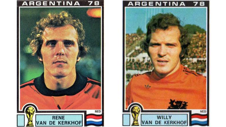 Willy en René van de Kerkhof op een voetbalplaatje van Panini