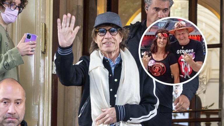 Mick Jagger maandagmiddag bij het verlaten van het Amstel Hotel, Jolanda en Peter Donks rechts op een archieffoto (foto: ANP, privéfoto).