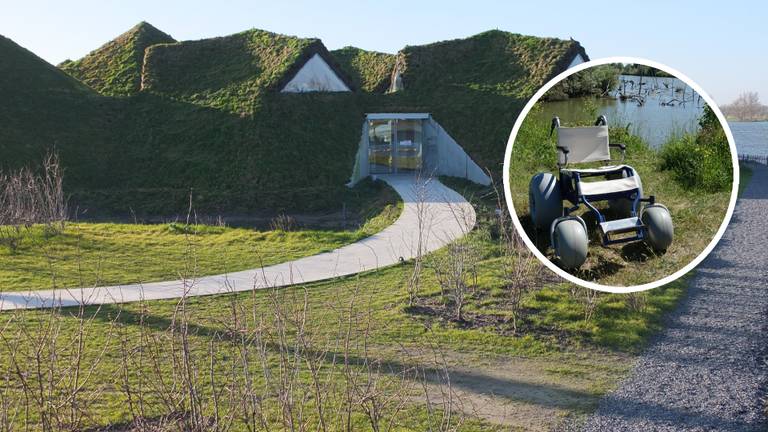 Met een zogenoemde 'offroad' rolstoel, wordt De Biesbosch een stuk toegankelijker voor mensen met een fysieke beperking (foto's: WikiMedia Commons en Biesbosch MuseumEiland)
