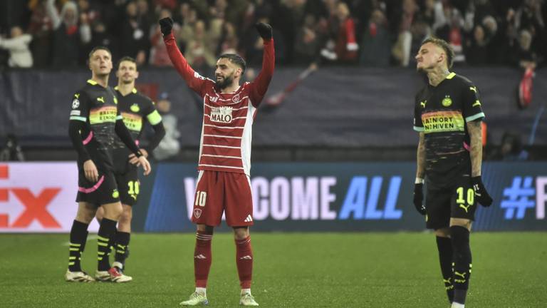 Teleurstelling bij PSV, vreugde bij Stade Brest (foto: ANP).