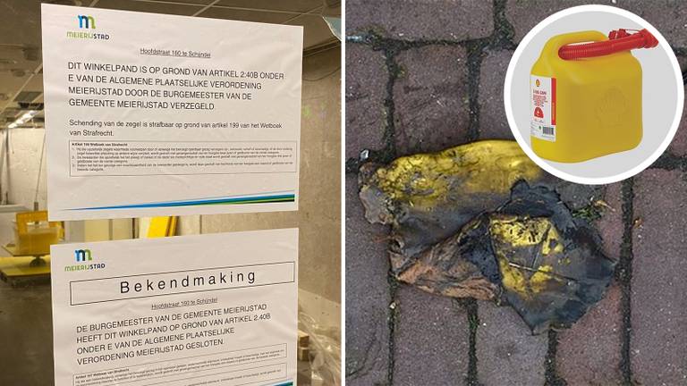 Voorlopig komt er geen Poolse winkel in Schijndel (foto links: TV Schijndel) / Resten jerrycan en inzetje jerrycan (beelden: Opsporing Verzocht). 